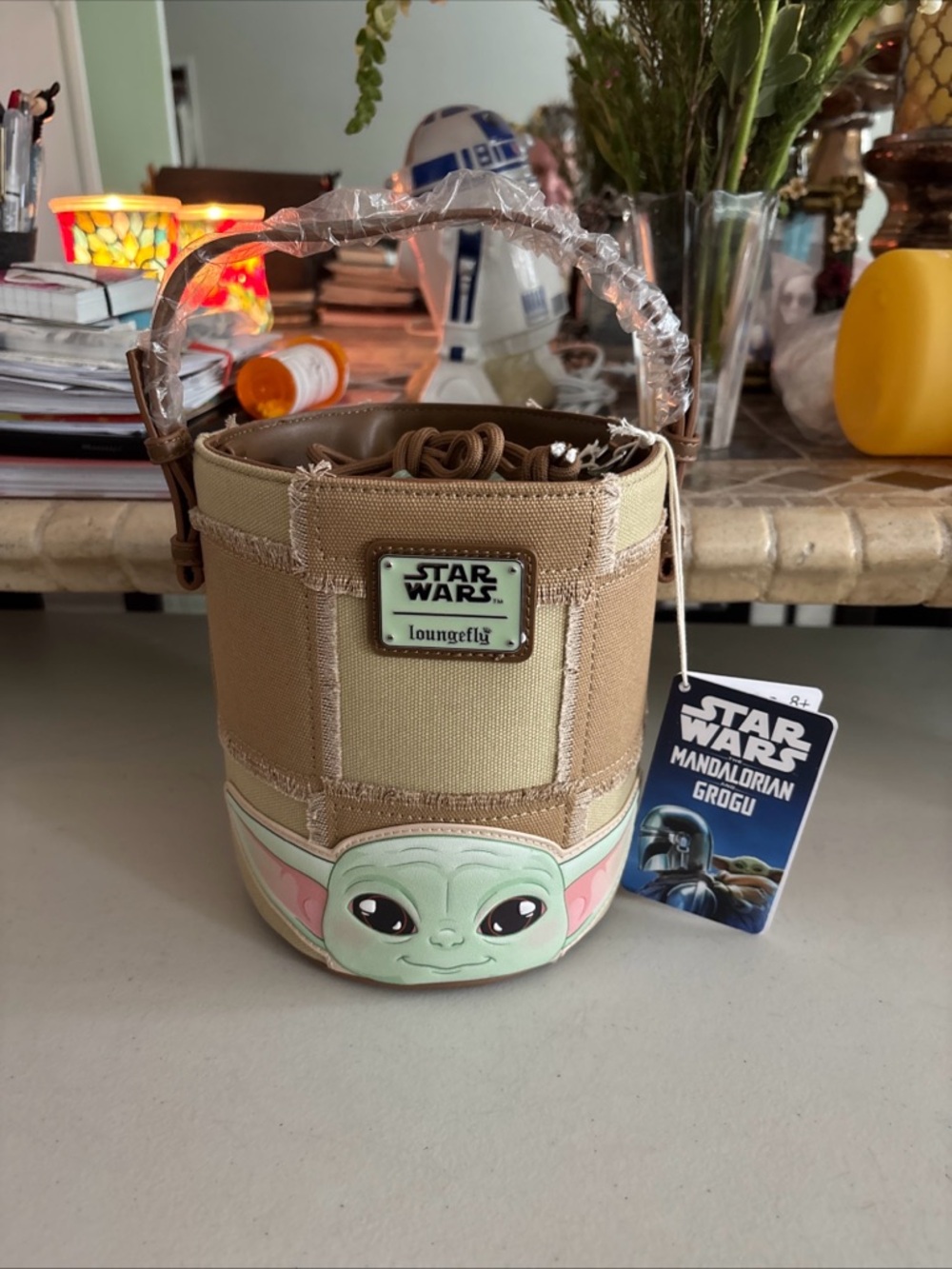 Loungefly Star Wars Grogu Bucket Bag - Tan, Green & Pink - Picture 2 of 13